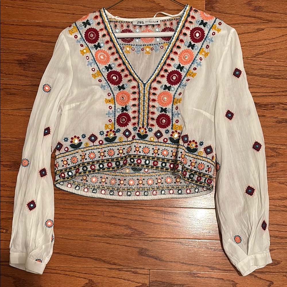 Zara White Embroidered Women's Top